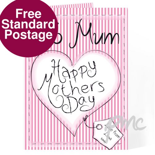Personalised Heart Stitch Happy Mothers Day Card