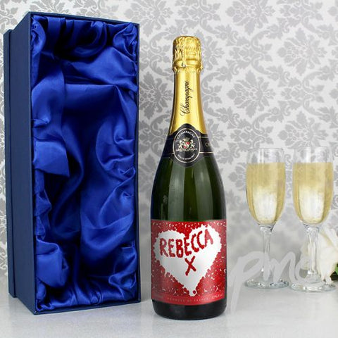 Personalised Rose Petal Champagne Bottle with Gift Box