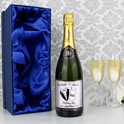 Personalised Dotty Wedding Champagne Bottle with Gift Box
