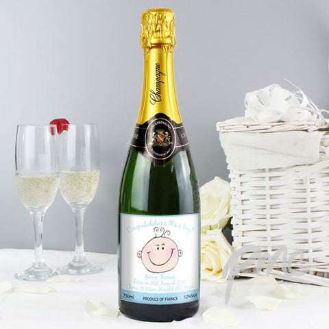 Personalised Baby Face Blue  Champagne