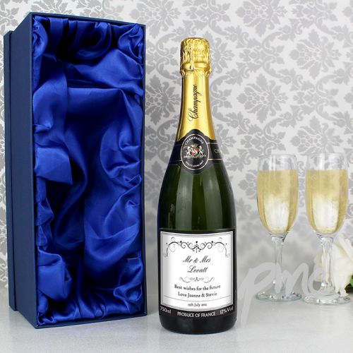 Personalised Ornate Swirl Champagne Label with Gift Box