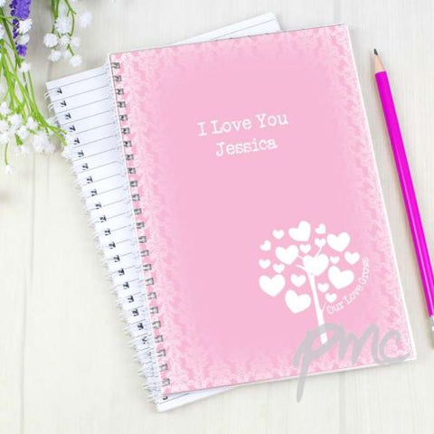 Personalised Love Grows Pink A5 Notebook