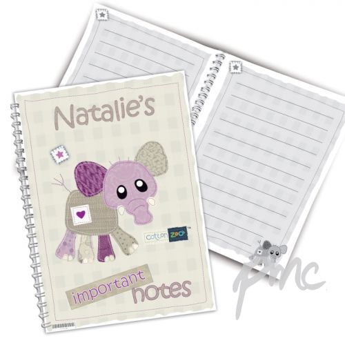Personalised Cotton Zoo Wynciette the Elephant A5 Notebook