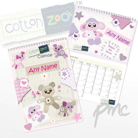 Personalised Cotton Zoo Girls A4 Wall Calendar