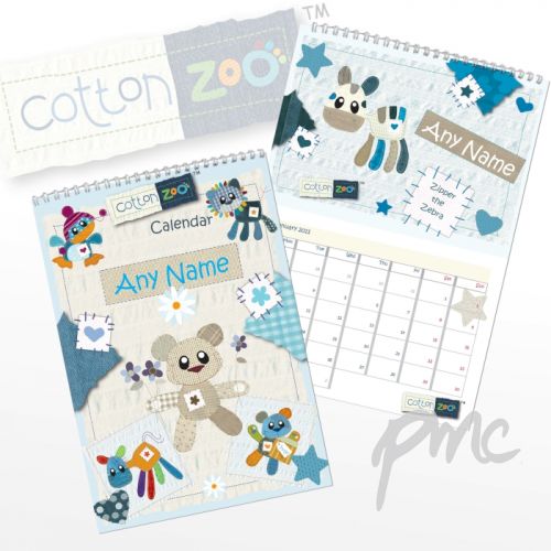 Personalised Cotton Zoo Boys A4 Wall Calendar