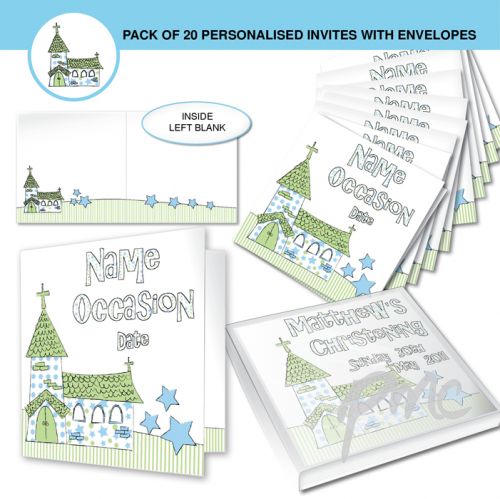 Personalised Blue Church Pack of 20 Invitations
