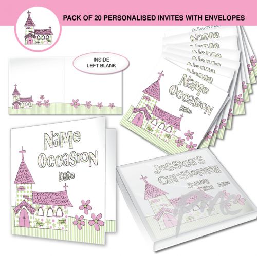 Personalised Pink Church Pack of 20 Invitations