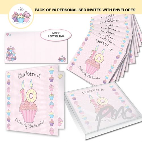 Personalised Cupcake Pack of 20 Invitations