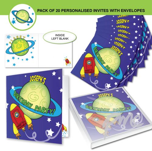 Personalised Space Party Pack of 20 Invitations