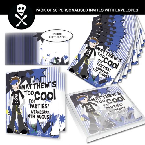 Personalised Too Cool Boy Pack of 20 Invitations