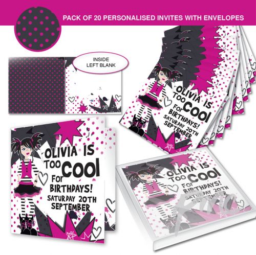 Personalised Too Cool Girl Pack of 20 Invitations
