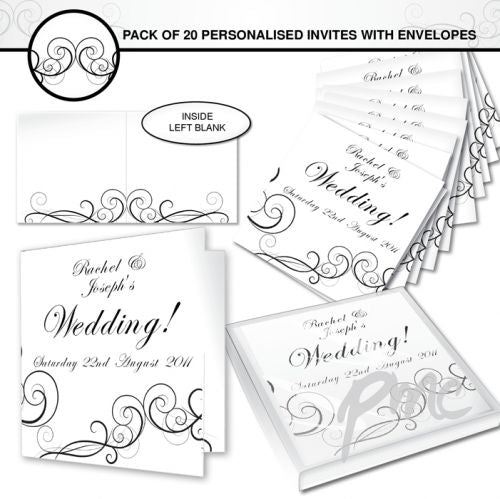 Personalised Wedding Swirl Pack of 20 Invitations