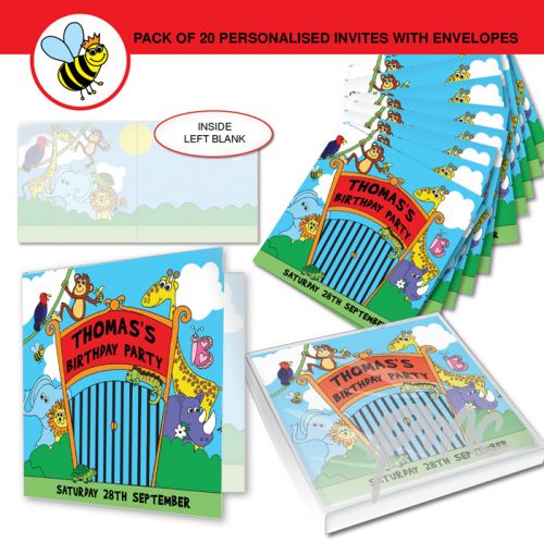 Personalised Zoo Party Pack of 20 Invitations