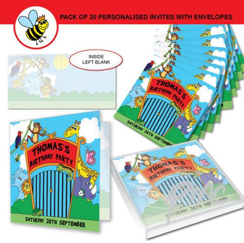 Personalised Zoo Party Pack of 20 Invitations