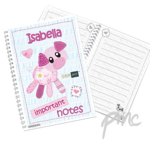Personalised Cotton Zoo Organdie the Piglet A5 Notebook