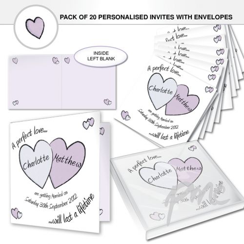 Personalised Perfect Love Wedding Pack of 20 Invitations