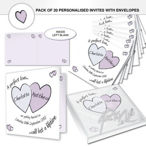 Personalised Perfect Love Wedding Pack of 20 Invitations