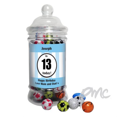 Personalised Blue Sports Milk Chocolate Balls Jar