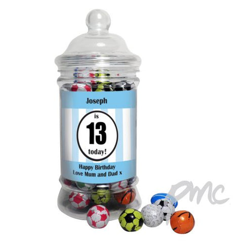 Personalised Blue Sports Milk Chocolate Balls Jar