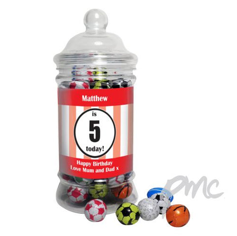Personalised Red Sports Milk Chocolate Balls Jar