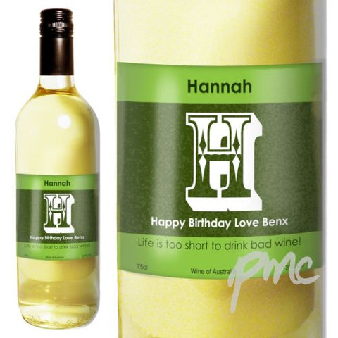 Personalised White Wine Letter Label with Gift Box