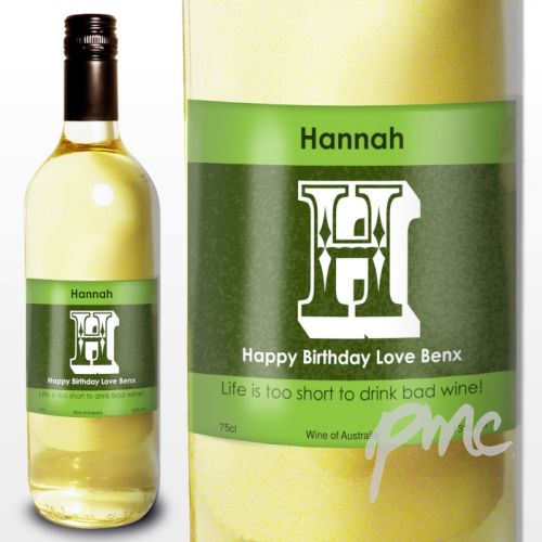 Personalised White Wine Letter Label