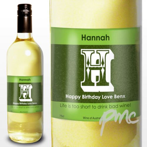 Personalised White Wine Letter Label