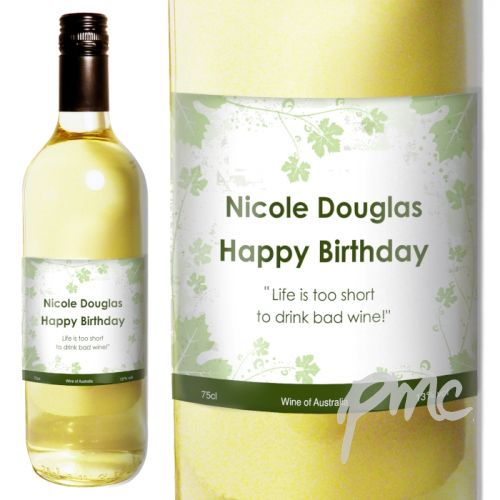 Personalised White Wine Ivy Label with Gift Box