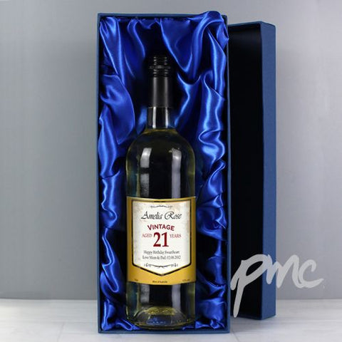 Personalised White Wine Vintage Age Label with Gift Box