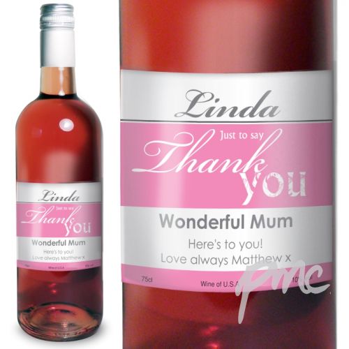 Personalised Rose Wine Thank You Label with Gift Box