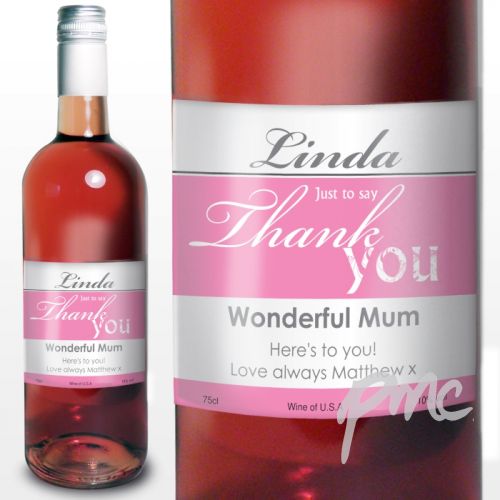 Personalised Rose Wine Thank You Label