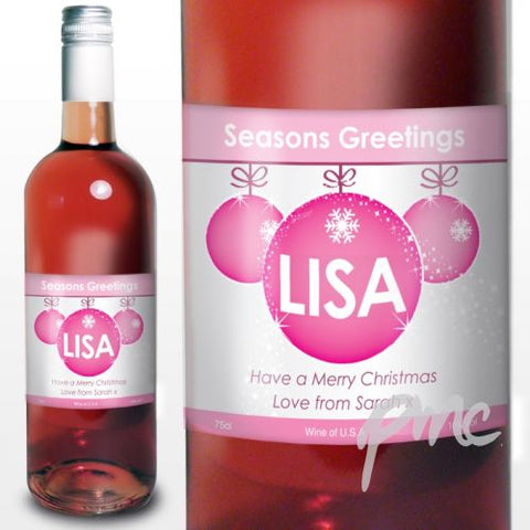 Personalised Rose Wine Bauble Label