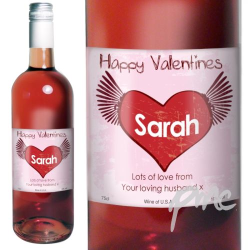 Personalised Rose Wine Heart Label with Gift Box