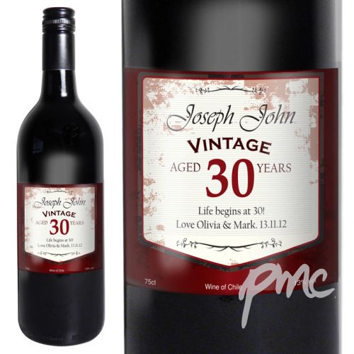 Personalised Red Wine Vintage Age Label
