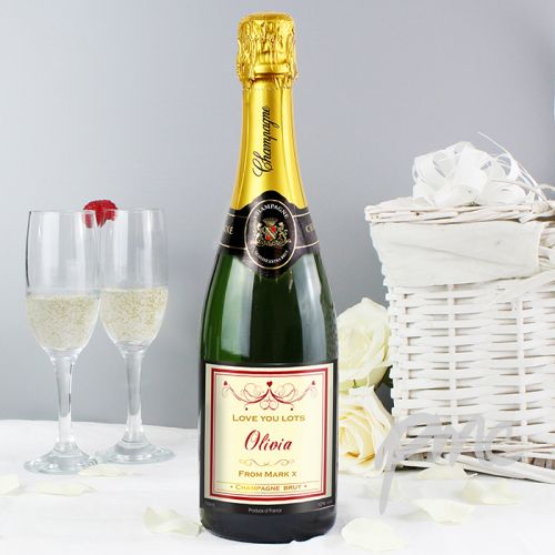 Personalised Red Swirl Champagne Label