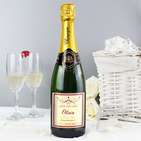 Personalised Red Swirl Champagne Label