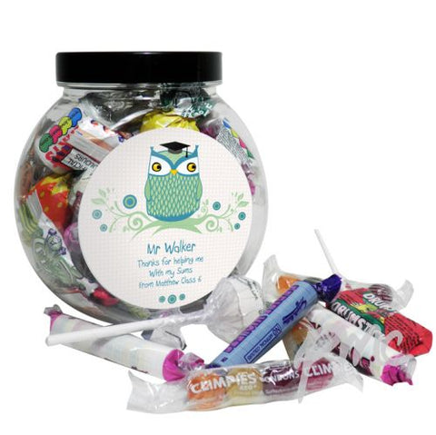 Personalised Mr Teacher Owl Sweet Jar