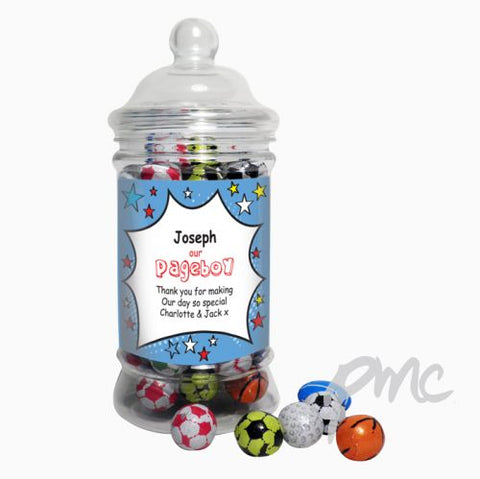 Personalised Comic Pageboy Choc Balls Jar