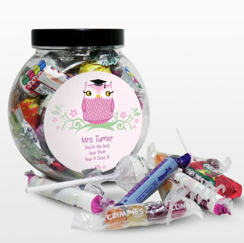 Personalised Miss Teacher Owl Sweet Jar