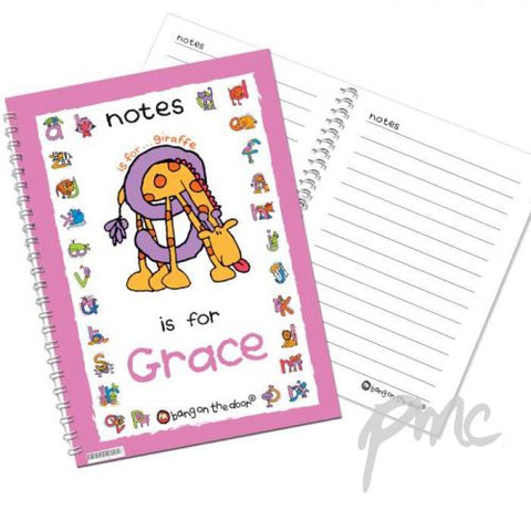 Personalised Bang On The Door Animal Alphabet Girls A5 Notebook
