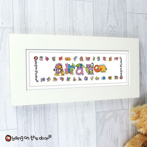 Personalised Bang On The Door Animal Alphabet Girls Name Frame