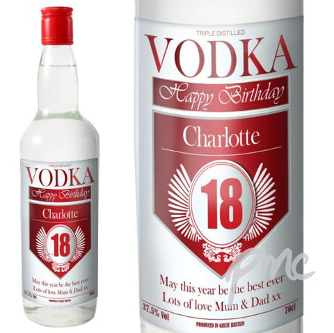 Personalised Birthday Red & Silver Vodka with Gift Box
