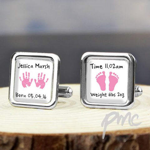 Personalised Pink Hand and Foot Print Cufflinks