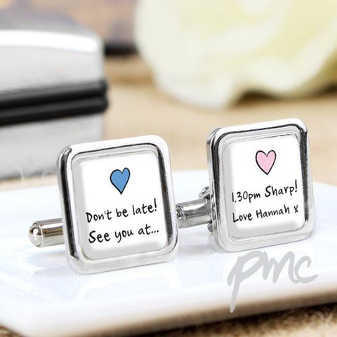 Personalised Pink and Blue Heart Cufflinks