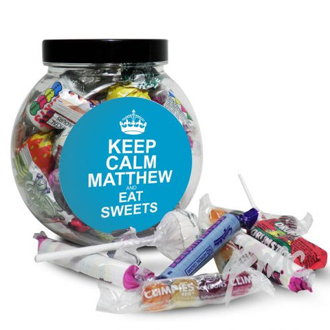 Personalised Keep Calm Round Blue Sweet Jar