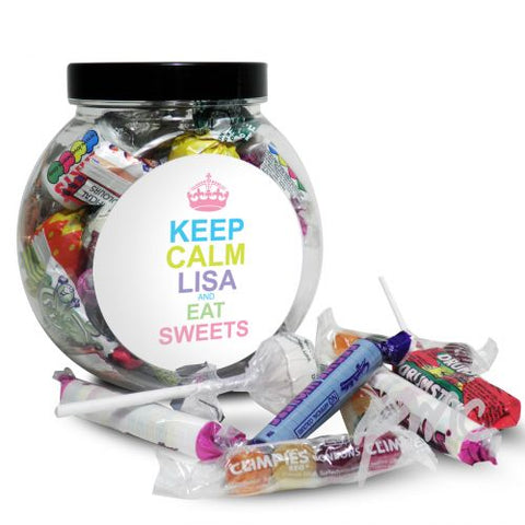 Personalised Keep Calm Round Sweet Jar Candy Colours