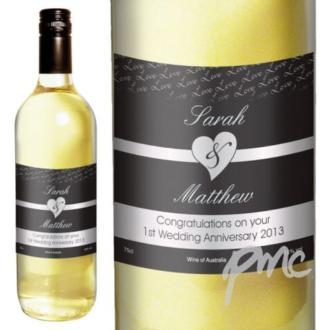 Personalised Couples White Wine- Black Design