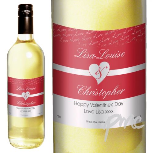Personalised Couples White Wine- Red Design