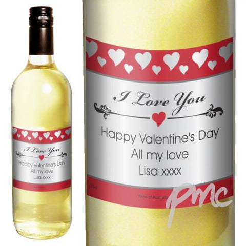 Personalised Hearts I Love You White Wine