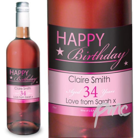 Personalised Happy Birthday Rose Wine